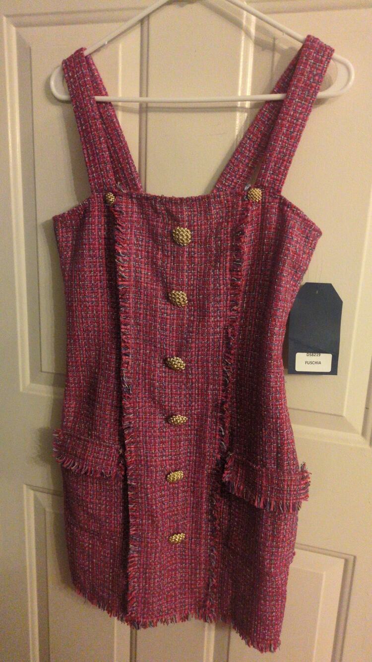 Anthropologis Blue Tassel NWT Tweed Dress Fuschia Blue, White Dress DS8218, Med